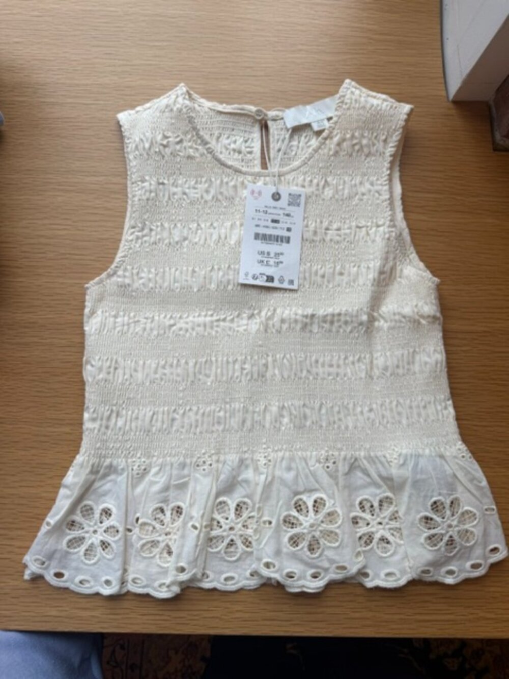 Zara ELASTICIZED SCHIFFLY TOP Ecru